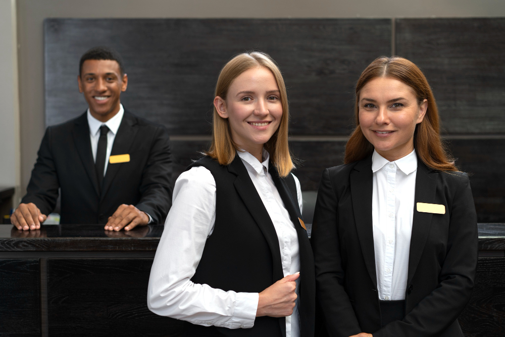 Hotel Receptionists: Warm and welcoming hospitality professionals ready to assist guests.