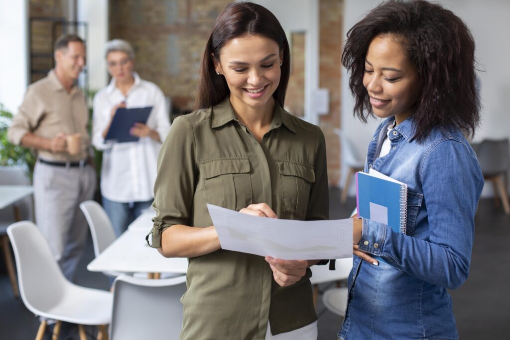 Candidates engaging in a meaningful conversation during an interview.