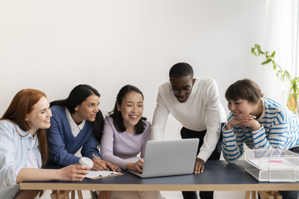 A diverse group of professionals, symbolizing the success of unbiased hiring