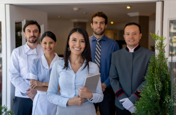 Hospitality staff working together in a hotel setting
