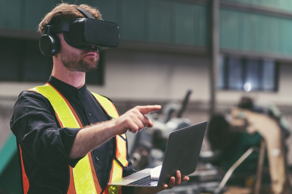 Technician using augmented reality for a remote skills assessment.