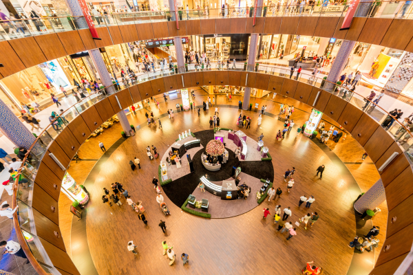 Shoppers in a bustling retail environment during the holiday season.